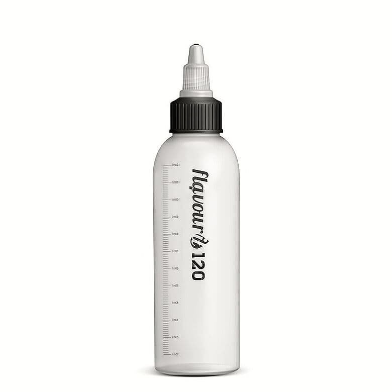 Prázná lahvička Flavourit s twist uzávěrem a ryskou 120ml