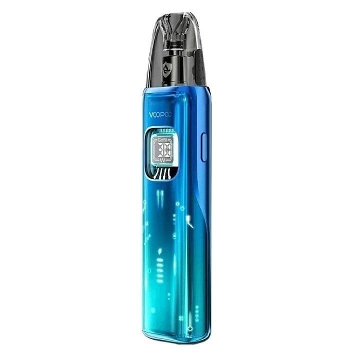 VooPoo Argus Matrix pod kit v jasně modré barvě s futuristickým vzhledem a Power Core designem